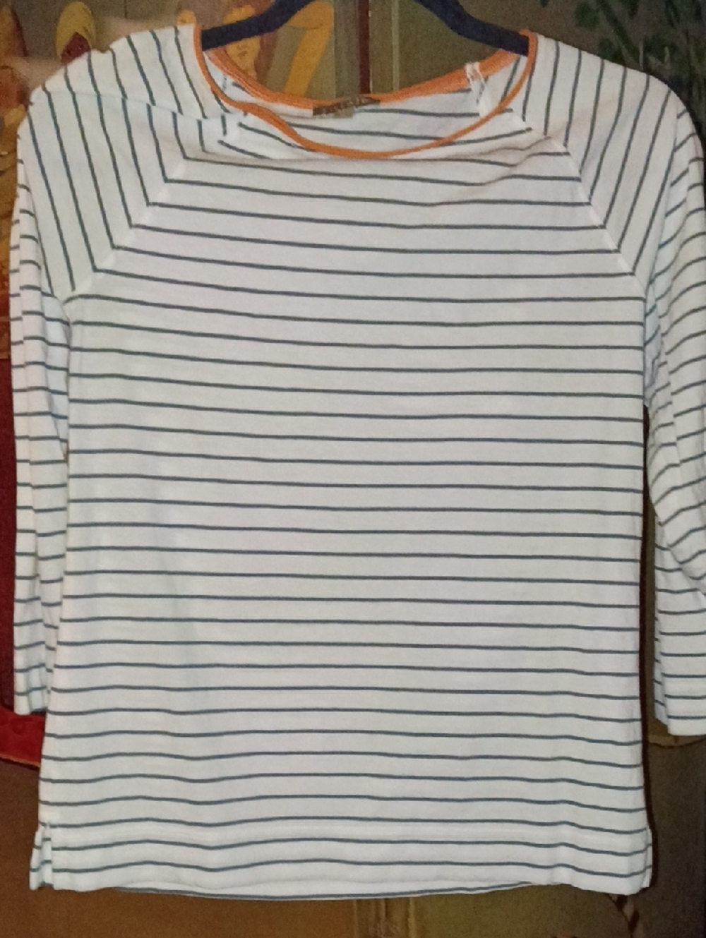 Lilla P Striped Boatneck Top with Orange Trim